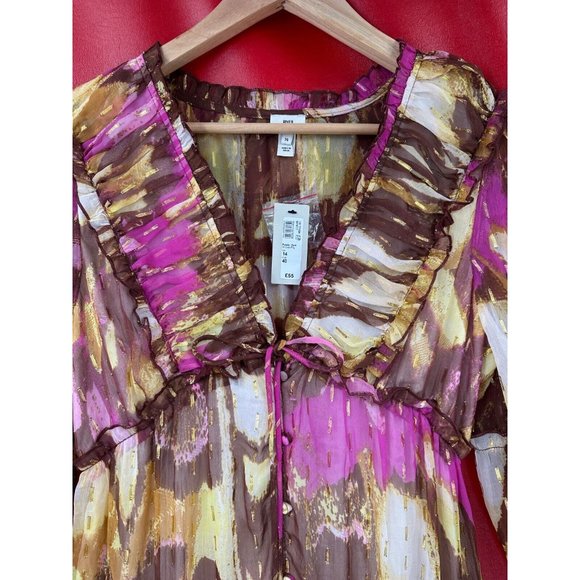 River Island Garden Party Gold Shimmer Pailettes Lined Midi Dress Size US 10 NWT - Picture 10 of 16